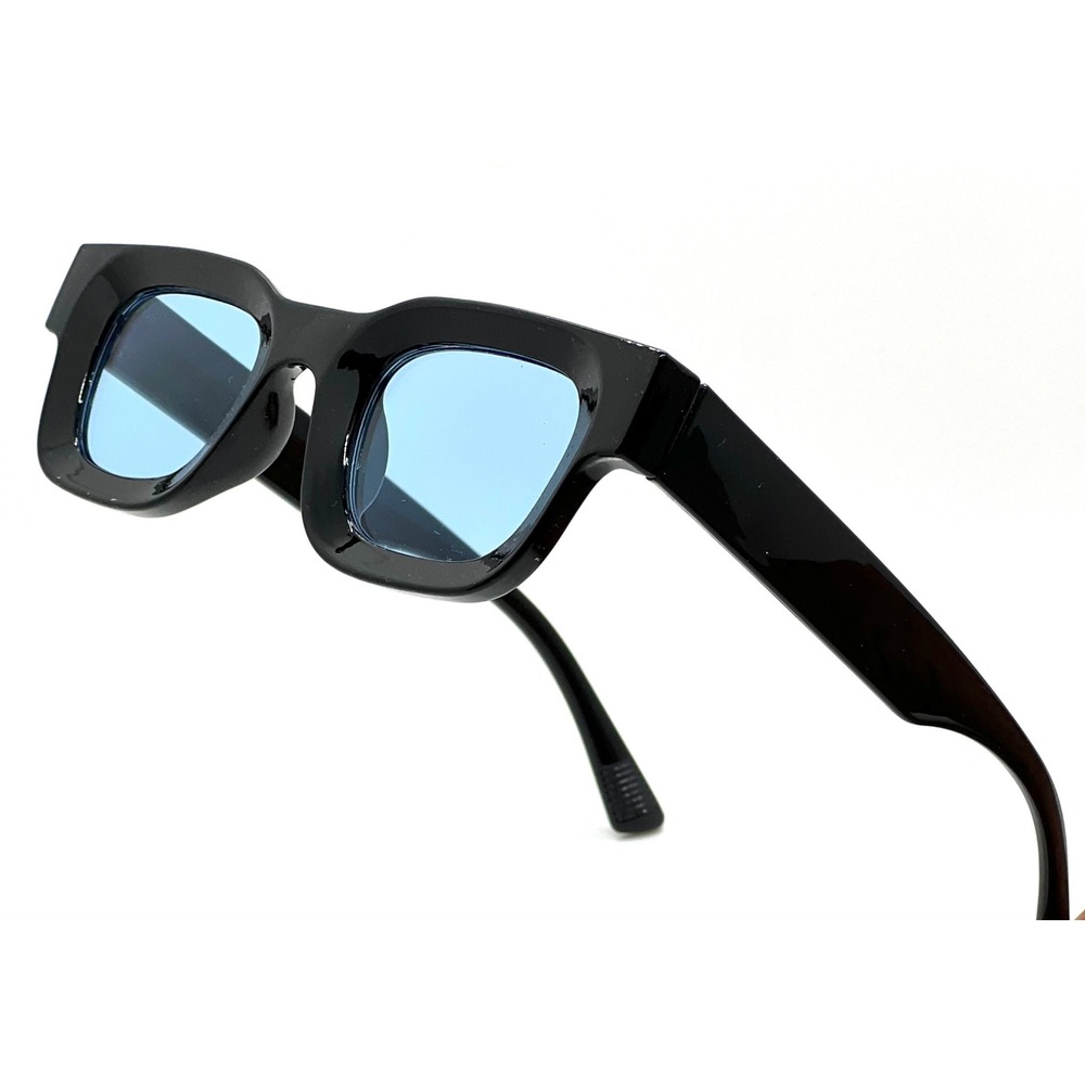 Square Sunglasses Blue Lens Black‎ Frame Mens Fashion Sun Glasses Classic Lentes